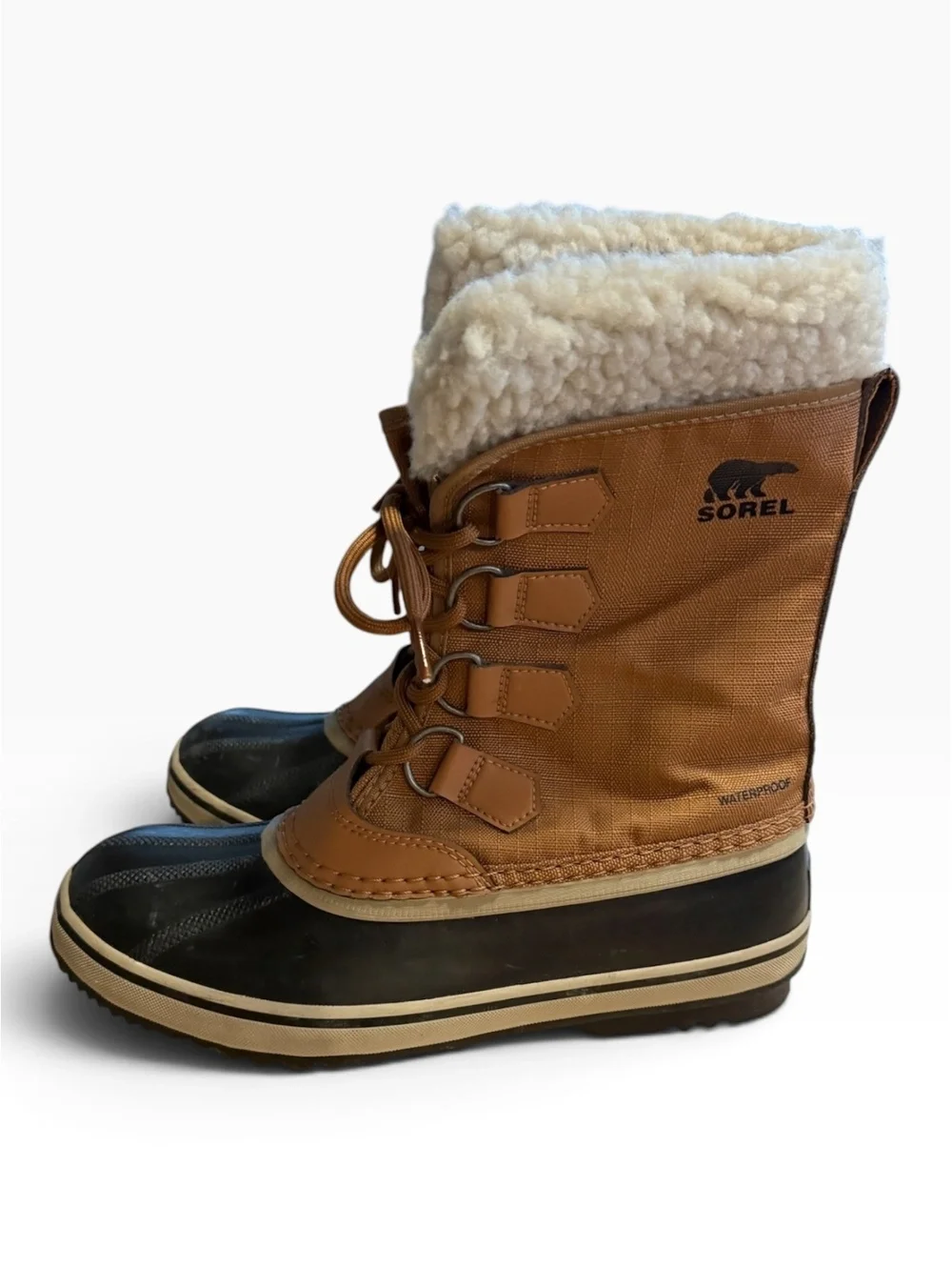 Sorel Winter Carnival Waterproof Snow Boots Camel Brown Tan Black Size 7
